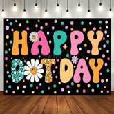 Aperturee - Aperturee Colorful Dots Floral Groovy Happy Birthday Backdrop