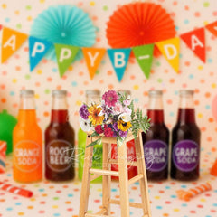 Aperturee - Aperturee Colorful Dots Wall Juice Birthday Cake Smash Backdrop