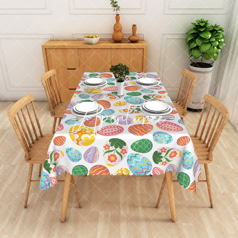 Aperturee - Aperturee Colorful Eggs Easter Party Rectangle Tablecloth