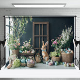Aperturee - Aperturee Colorful Eggs Floral Woven Basket Easter Backdrop