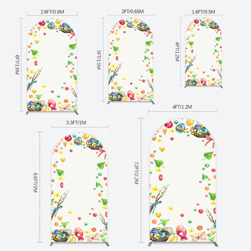 Aperturee - Aperturee Colorful Eggs Hearts Leaves Easter Arch Backdrop