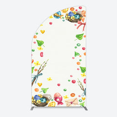 Aperturee - Aperturee Colorful Eggs Hearts Leaves Easter Half Moon Arch Backdrop
