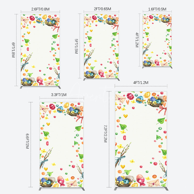 Aperturee - Aperturee Colorful Eggs Hearts Leaves Easter Rectangle Backdrop