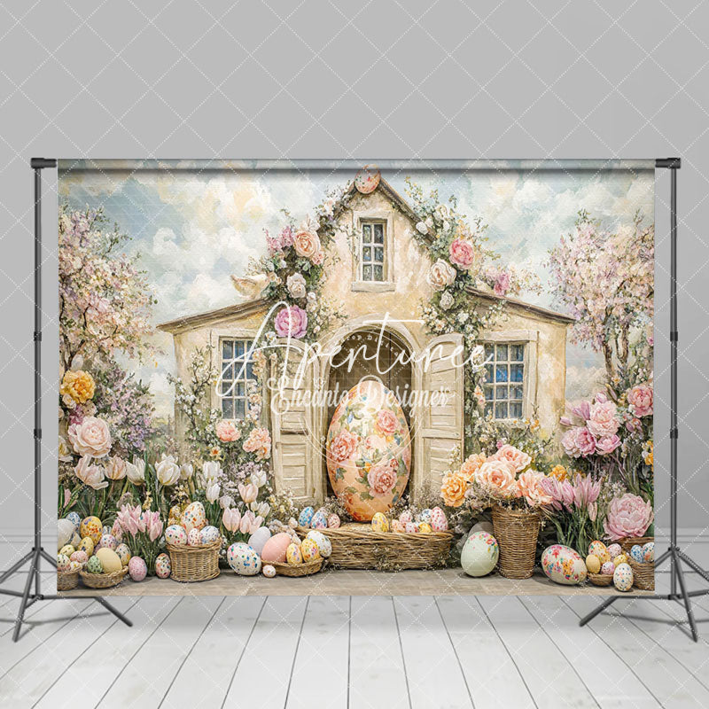 Aperturee - Aperturee Colorful Fairy Floral House Eggs Easter Backdrop