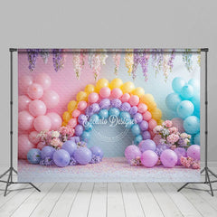 Aperturee - Aperturee Colorful Floral Balloon Birthday Cake Smash Backdrop