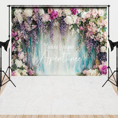 Aperturee - Aperturee Colorful Floral Blue White Wall Combo Set Backdrop