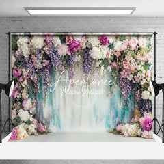 Aperturee - Aperturee Colorful Floral Blue White Wall Combo Set Backdrop