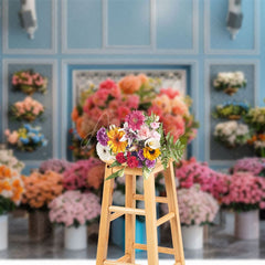 Aperturee - Aperturee Colorful Floral Bouquet Blue Room Wedding Backdrop