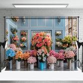 Aperturee - Aperturee Colorful Floral Bouquet Blue Room Wedding Backdrop