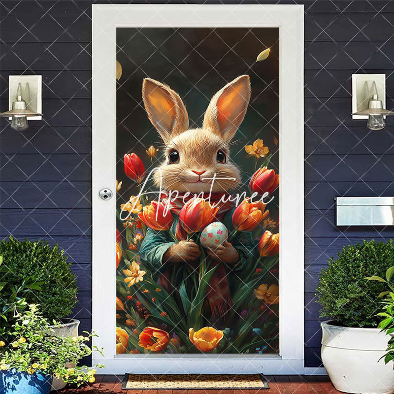 Aperturee - Aperturee Colorful Floral Bunny Egg Happy Easter Door Cover