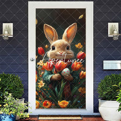 Aperturee - Aperturee Colorful Floral Bunny Egg Happy Easter Door Cover