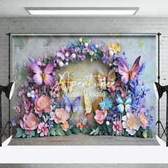 Aperturee - Aperturee Colorful Floral Butterflies Spring Photo Backdrop