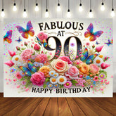 Aperturee - Aperturee Colorful Floral Butterfly Fabulous At 90 Backdrop