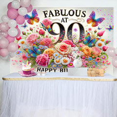 Aperturee - Aperturee Colorful Floral Butterfly Fabulous At 90 Backdrop