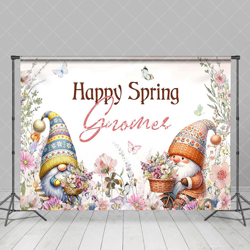 Aperturee - Aperturee Colorful Floral Butterfly Gnome Happy Spring Backdrop
