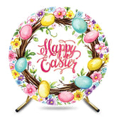 Aperturee - Aperturee Colorful Floral Eggs Spring Round Easter Backdrop