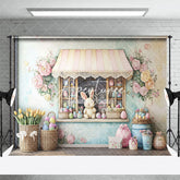 Aperturee - Aperturee Colorful Floral Eggs Store Bunny Easter Backdrop