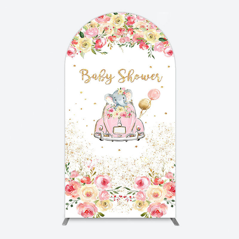 Aperturee - Aperturee Colorful Floral Elephant Baby Shower Arch Backdrop