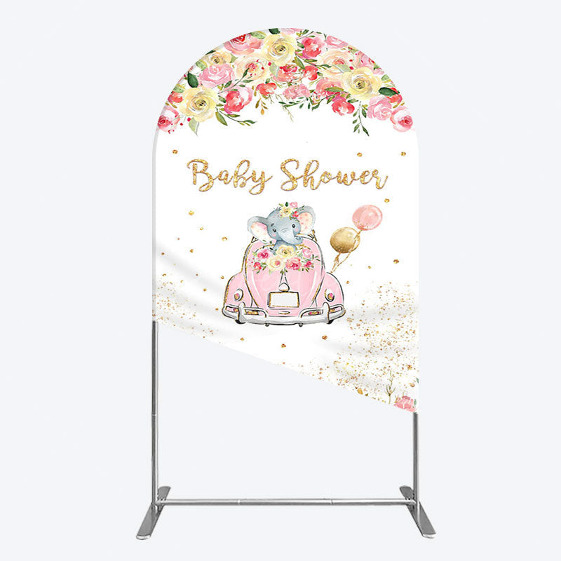Aperturee - Aperturee Colorful Floral Elephant Baby Shower Arch Backdrop