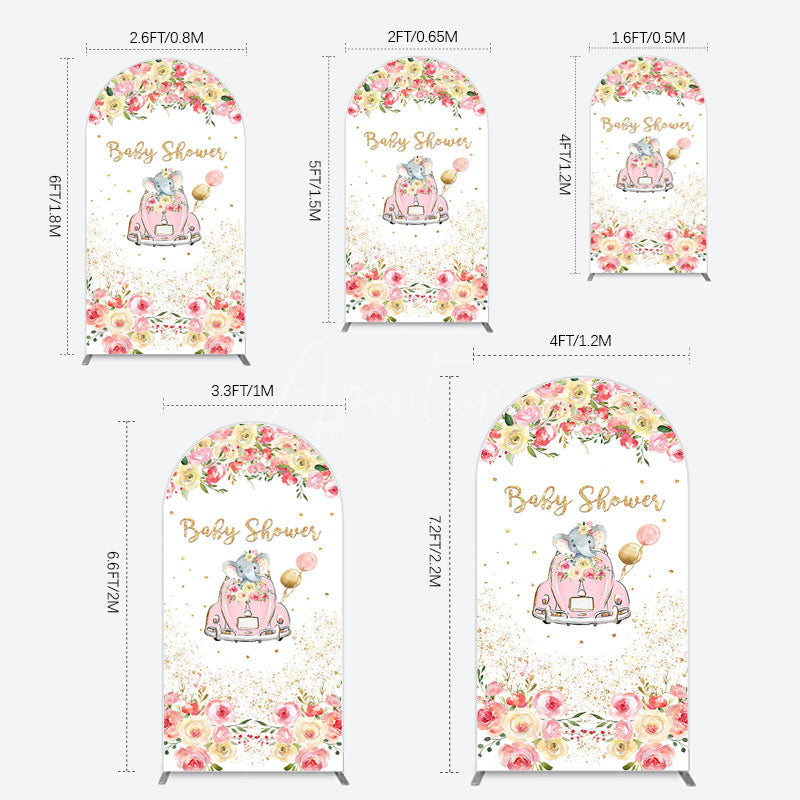 Aperturee - Aperturee Colorful Floral Elephant Baby Shower Arch Backdrop