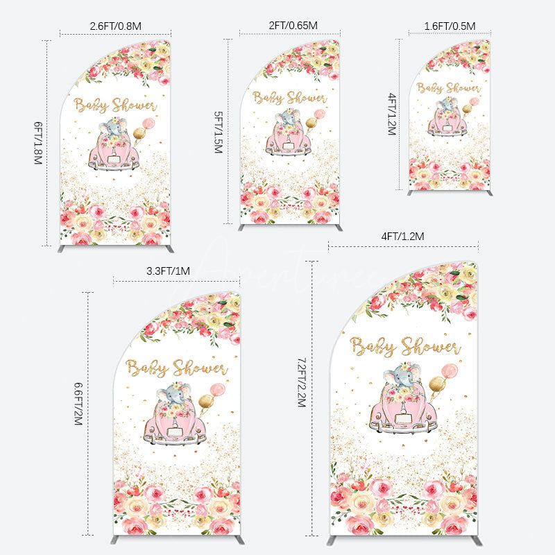 Aperturee - Aperturee Colorful Floral Elephant Baby Shower Half Moon Arch Backdrop