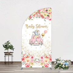 Aperturee - Aperturee Colorful Floral Elephant Baby Shower Half Moon Arch Backdrop