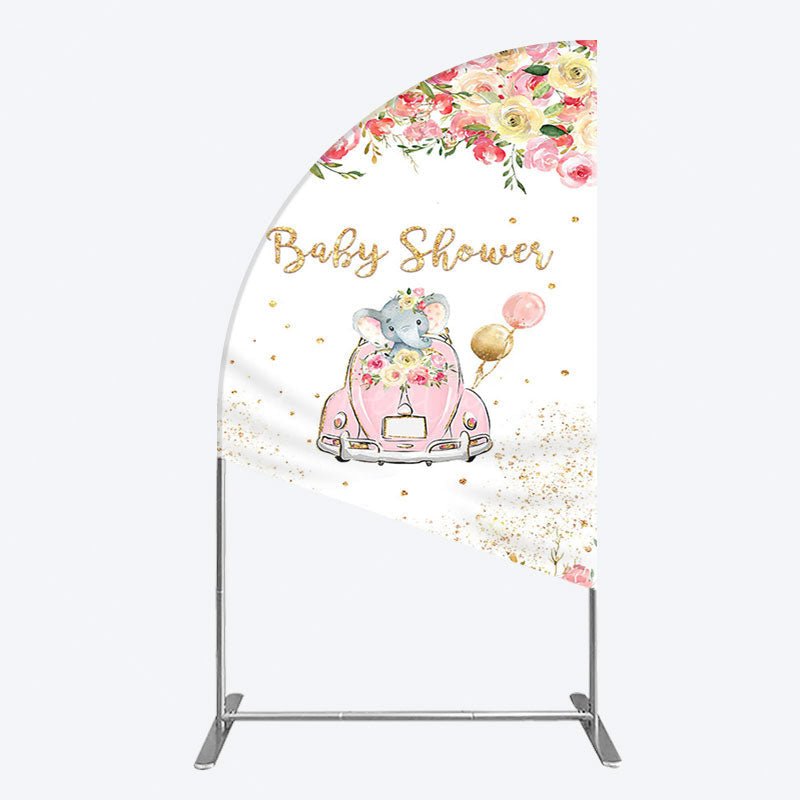 Aperturee - Aperturee Colorful Floral Elephant Baby Shower Half Moon Arch Backdrop