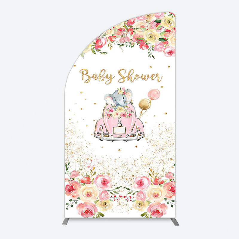 Aperturee - Aperturee Colorful Floral Elephant Baby Shower Half Moon Arch Backdrop