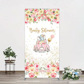 Aperturee - Aperturee Colorful Floral Elephant Baby Shower Rectangle Backdrop