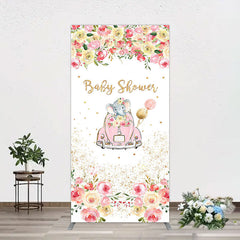 Aperturee - Aperturee Colorful Floral Elephant Baby Shower Rectangle Backdrop