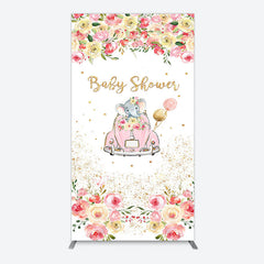 Aperturee - Aperturee Colorful Floral Elephant Baby Shower Rectangle Backdrop