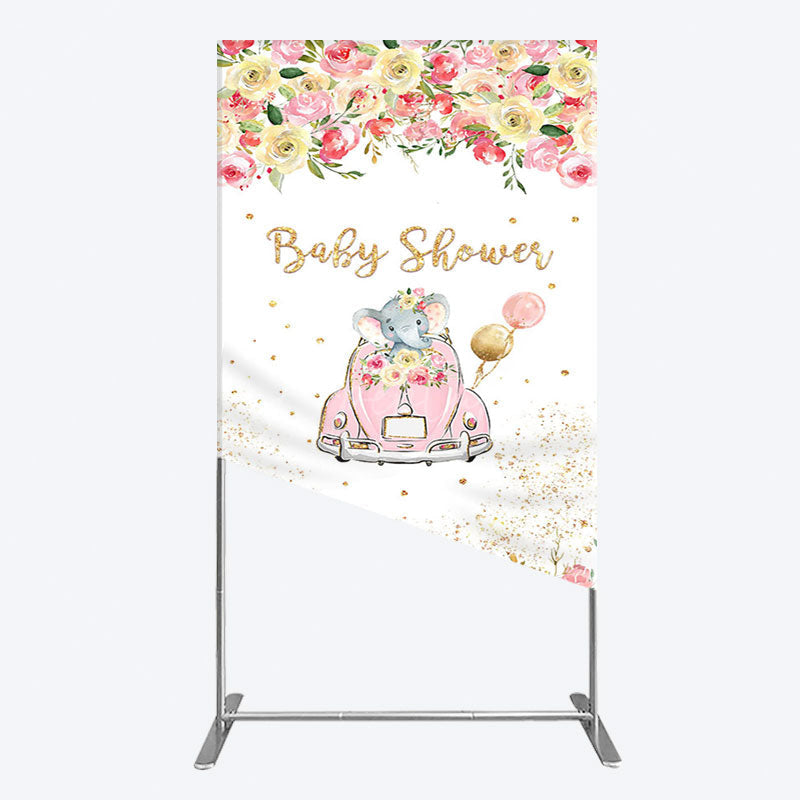 Aperturee - Aperturee Colorful Floral Elephant Baby Shower Rectangle Backdrop