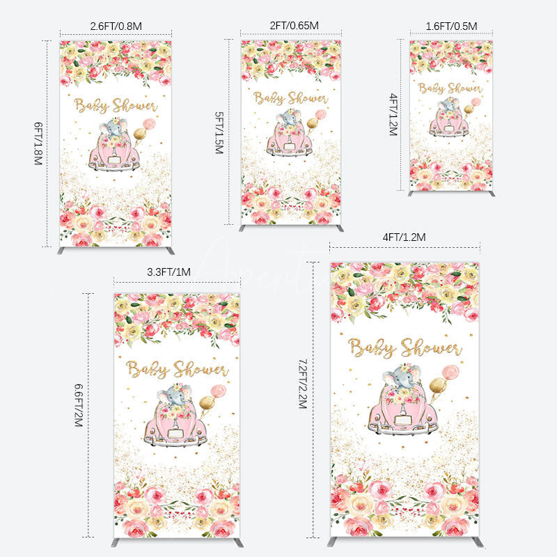 Aperturee - Aperturee Colorful Floral Elephant Baby Shower Rectangle Backdrop
