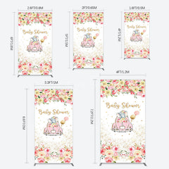 Aperturee - Aperturee Colorful Floral Elephant Baby Shower Rectangle Backdrop