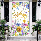 Aperturee - Aperturee Colorful Floral Happy Birthday To You Door Cover