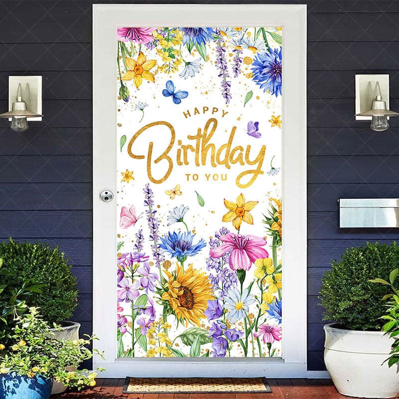 Aperturee - Aperturee Colorful Floral Happy Birthday To You Door Cover