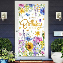 Aperturee - Aperturee Colorful Floral Happy Birthday To You Door Cover