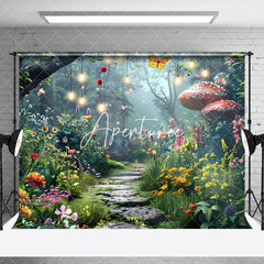 Aperturee - Aperturee Colorful Floral Lighted Forest Path Photo Backdrop