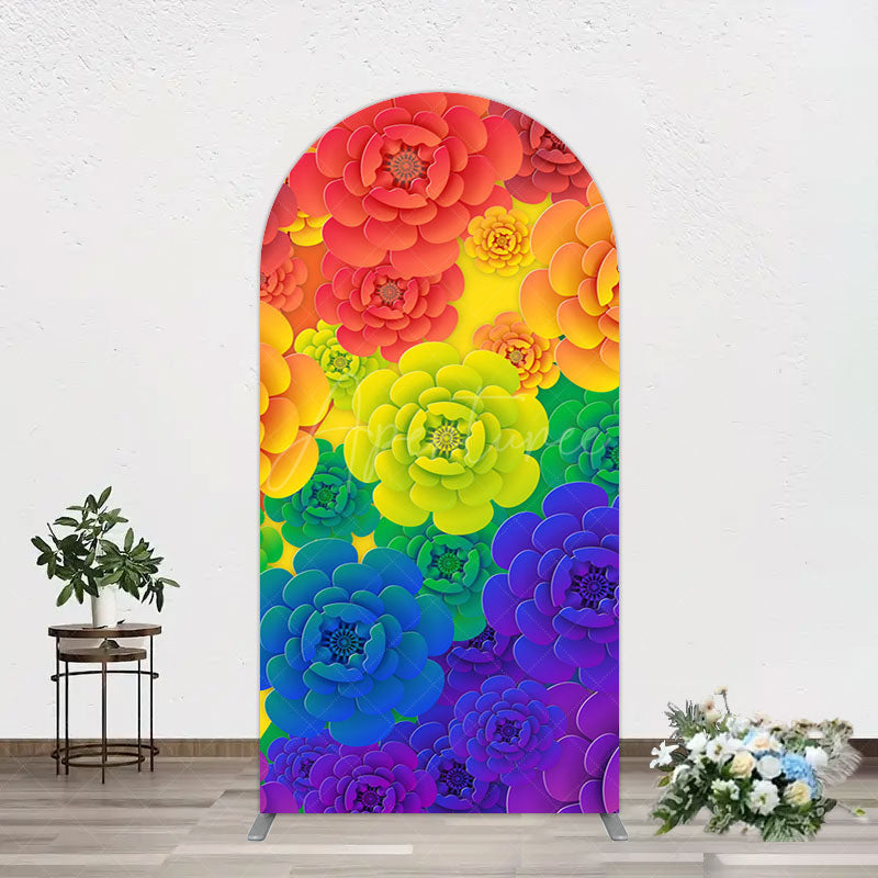Aperturee - Aperturee Colorful Floral Pattern Birthday Party Arch Backdrop