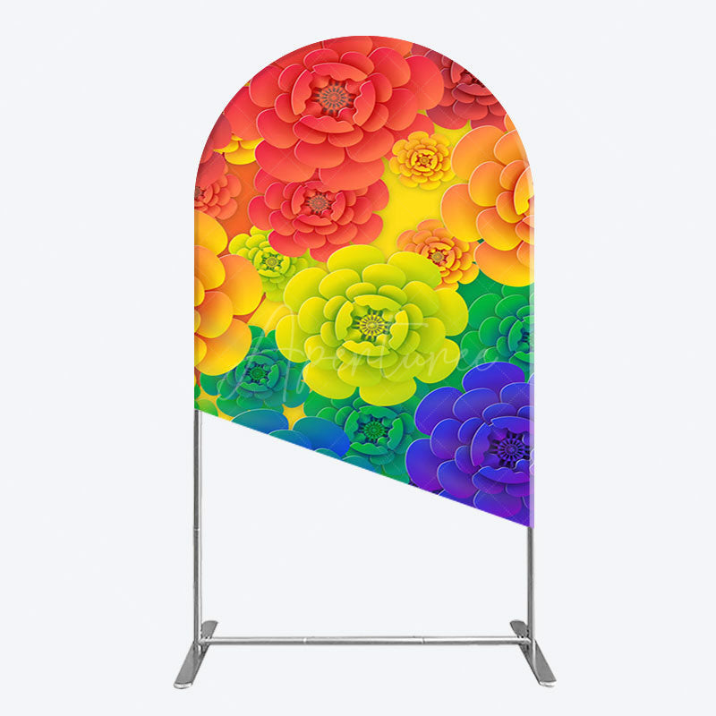 Aperturee - Aperturee Colorful Floral Pattern Birthday Party Arch Backdrop