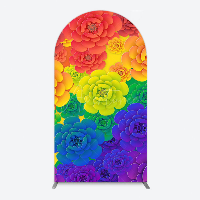 Aperturee - Aperturee Colorful Floral Pattern Birthday Party Arch Backdrop
