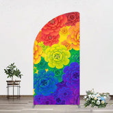 Aperturee - Aperturee Colorful Floral Pattern Birthday Party Half Moon Arch Backdrop