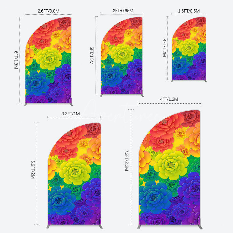 Aperturee - Aperturee Colorful Floral Pattern Birthday Party Half Moon Arch Backdrop