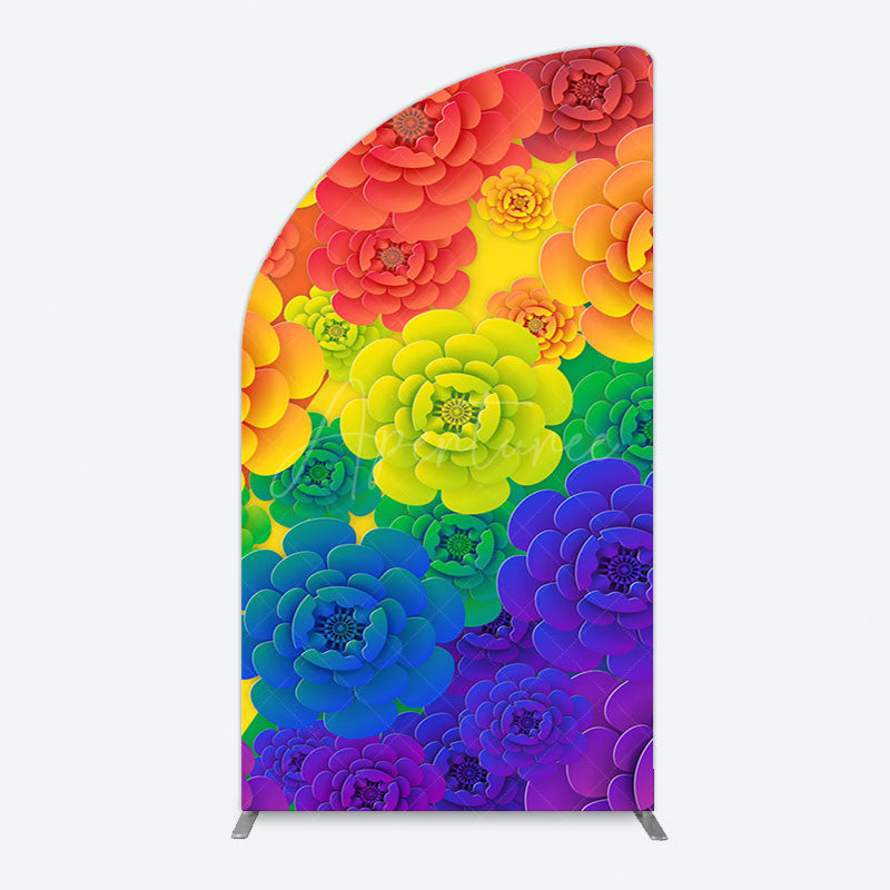 Aperturee - Aperturee Colorful Floral Pattern Birthday Party Half Moon Arch Backdrop