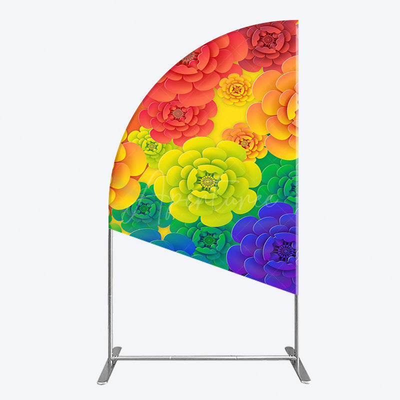 Aperturee - Aperturee Colorful Floral Pattern Birthday Party Half Moon Arch Backdrop