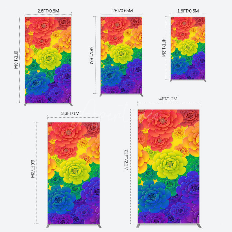 Aperturee - Aperturee Colorful Floral Pattern Birthday Party Rectangle Backdrop