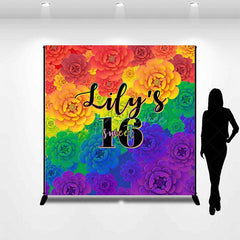 Aperturee - Aperturee Colorful Floral Print Custom Name Sweet 16 Backdrop