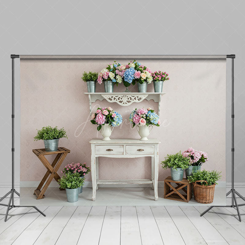 Aperturee - Aperturee Colorful Floral Retro Pink Wall Photography Backdrop