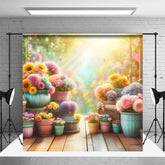 Aperturee - Aperturee Colorful Flower Pots Sunlight Spring Photo Backdrop