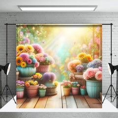 Aperturee - Aperturee Colorful Flower Pots Sunlight Spring Photo Backdrop